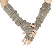 Vista 31 de Guantes cálidos de cachemira de brazo largo para mujer, guantes de invierno acogedores sin dedos, calentadores de brazos suaves, gran regalo de Negro