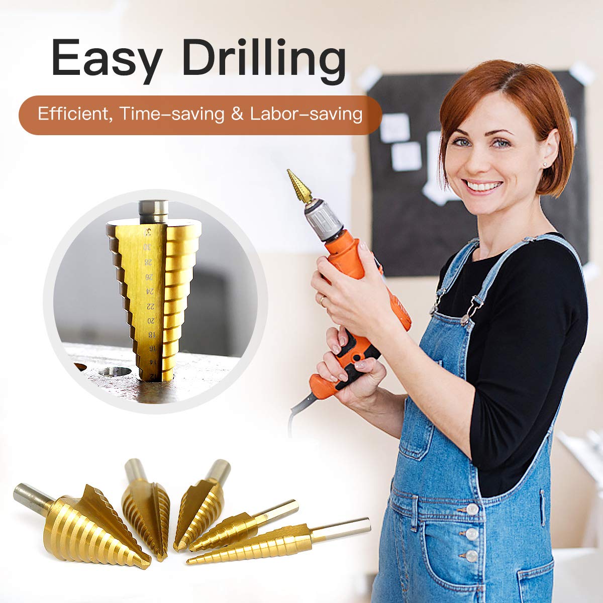7PCS Step Drill Bit Set with 50 Sizes,Multiple Hole High Speed Steel Stepped Up Bits (7PCS)