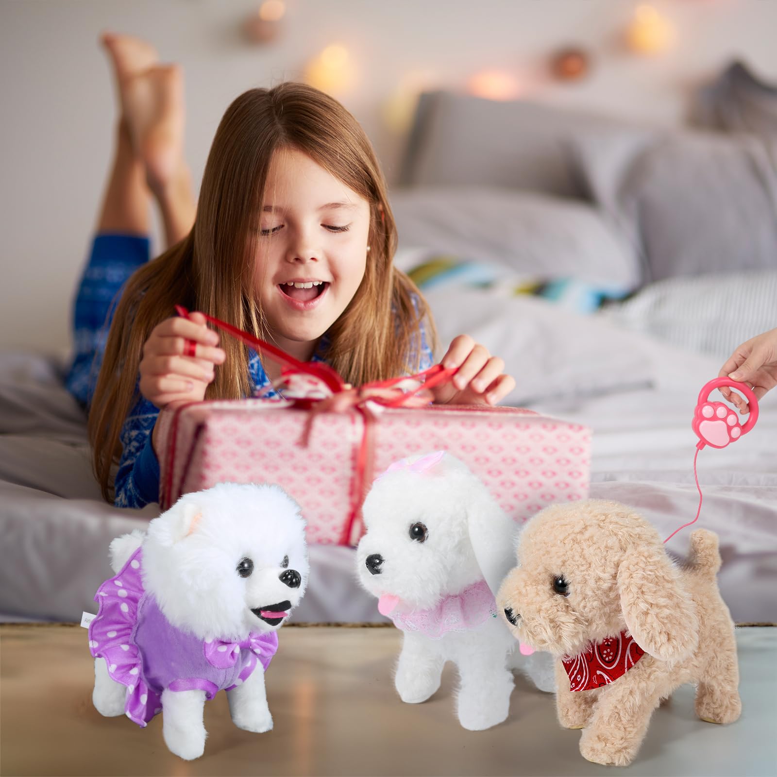 Interactive Caminar de Peluche Cachorro de Juguete, Control Remoto Electrónico Perro Robot Realista Wagging Cola, para Niños Edad 3, 4, 5, 6 (Púrpura)