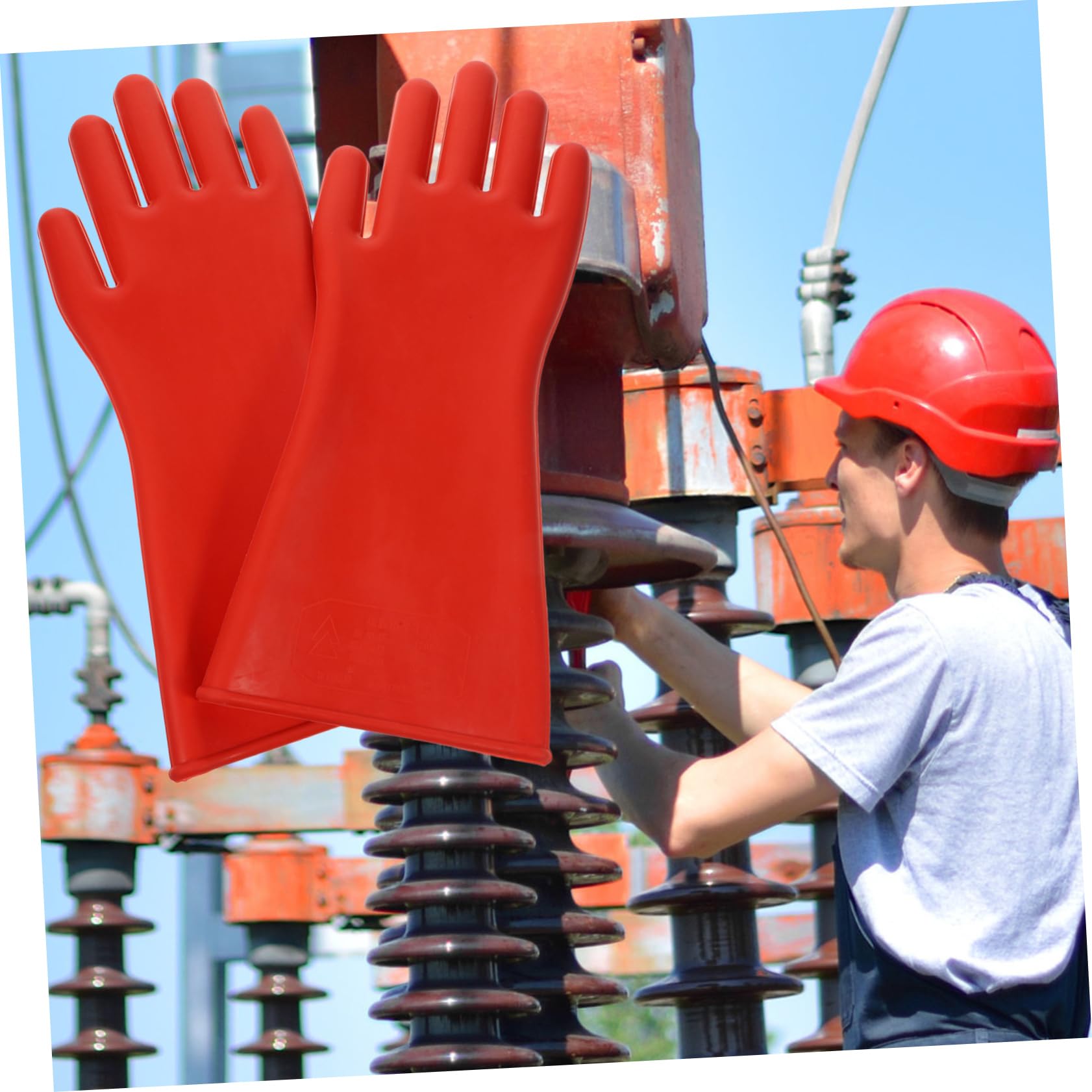 Veemoon Moufles Isolants de Travail en Caoutchouc Rouge Haute Tension Résistance à Haute Pression et Légèreté, pour Travaux et Applications Industrielles
