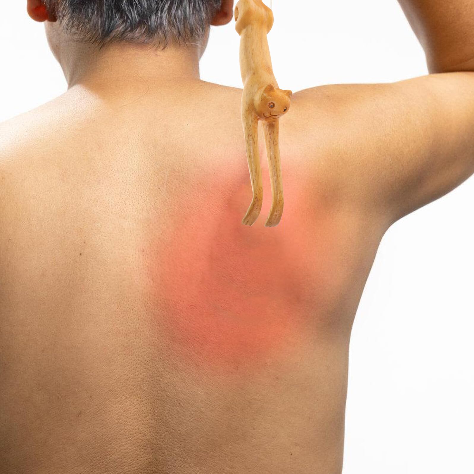 Natürlicher Holz Rückenkratzer mit Langem Griff Katzenmotiv Vielseitiges Massagegerät für Rücken Beine und Füße Kratzhilfe für Männer und Senioren Ergonomisch für Schwer