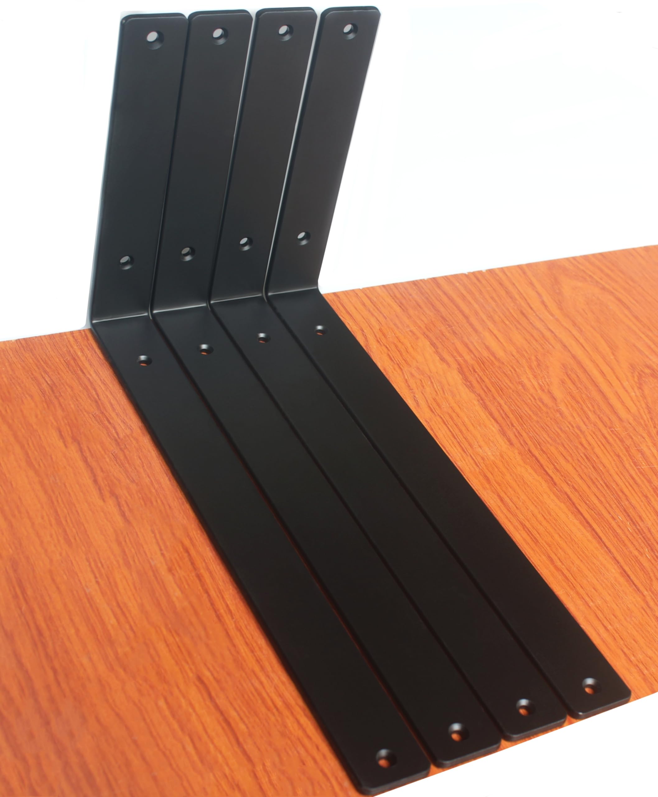 4 Pack - L 14" x H 8" x W1.5, 5mm Thick Black L Shelf Bracket, Iron Shelf Brackets, Metal Shelf Brackets, Floating Shelf, Shelf Supports with Screws — image 1