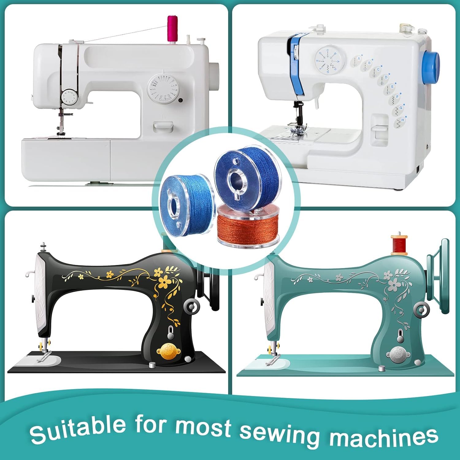Just Everything Sewing Machine Bobbins, Compatible with Usha Janome, Set of 25, with Storage Case (White and Color) 4
