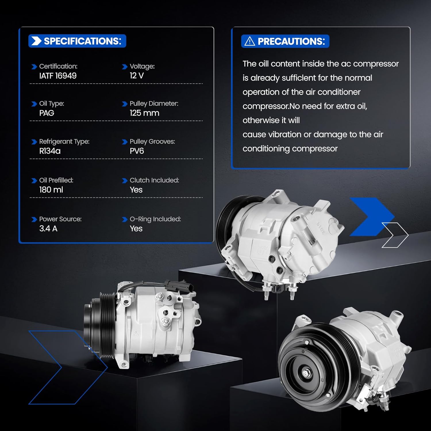 158346 Air Conditioning A/C Compressor with Clutch Compatible with Chrysler Town & Country, Compatible with Dodge Grand Caravan, for VW Routan, 2008-2010, 4.0L V6