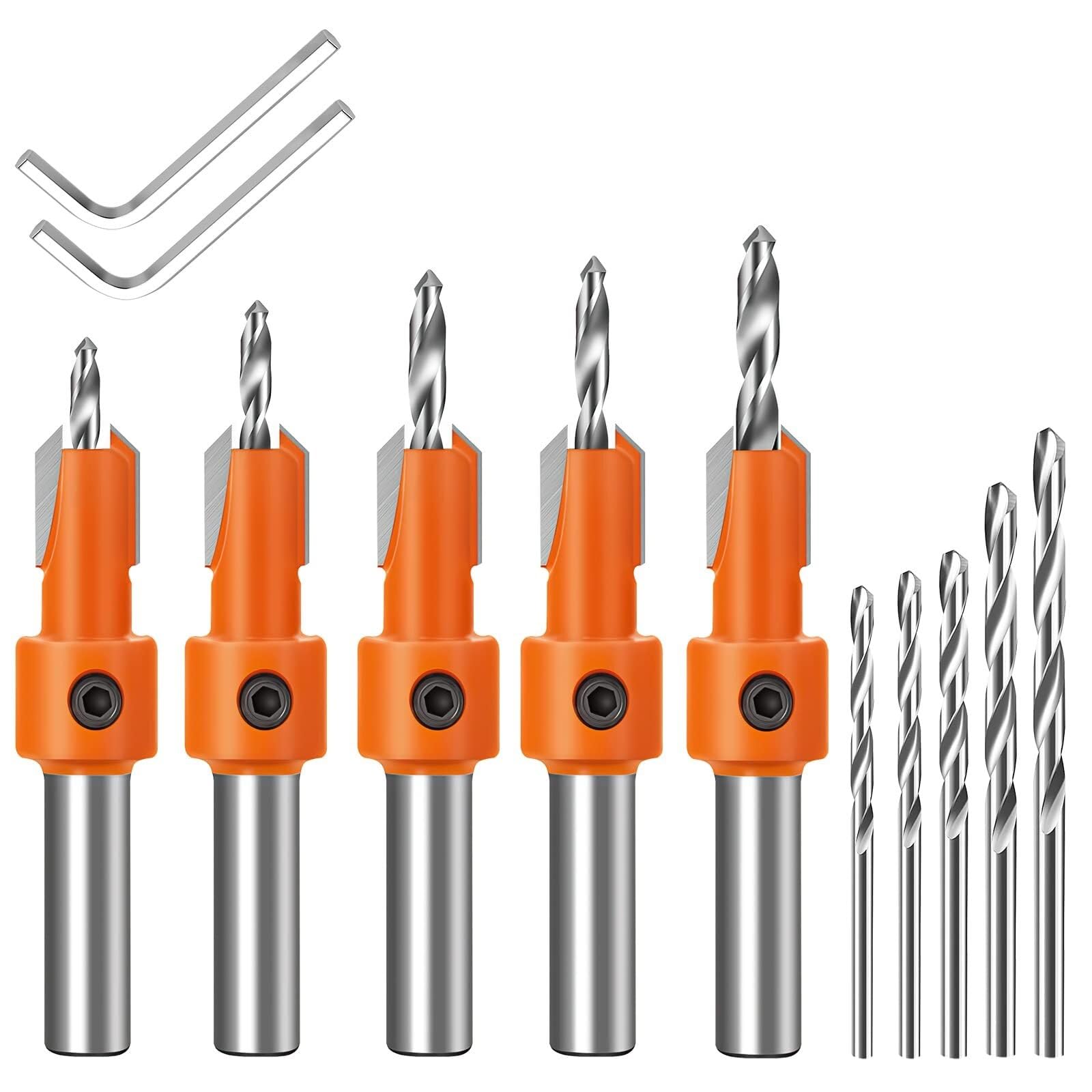 Brocas para avellanar madera juego de 5 piezas vástago 8mm ajustable 6
