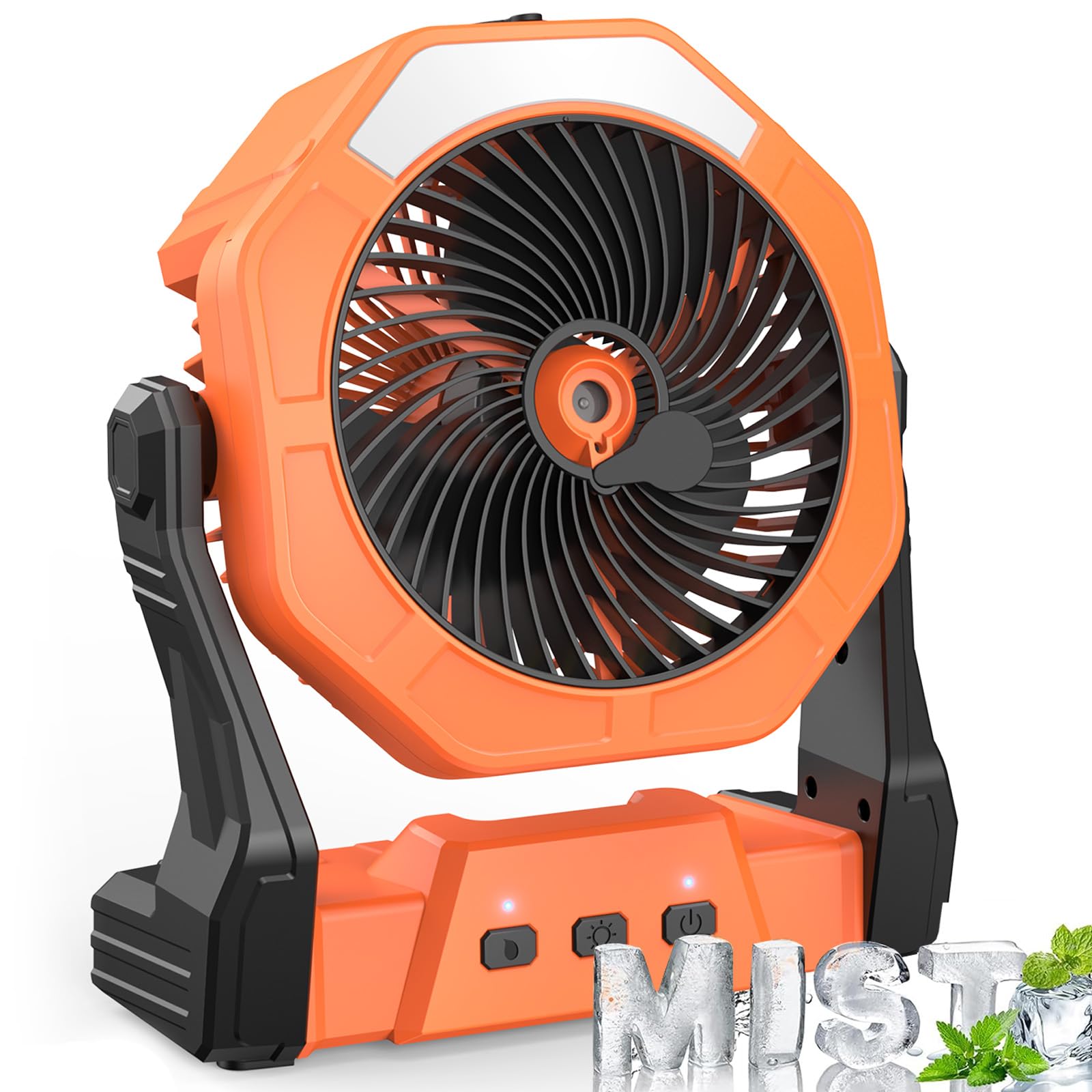 Ausic Ventilateur brumisateur portable pour refroidissement extérieur, [24 à 90 heures] Ventilateurs de brume à piles avec brumisateurs d'eau et lanterne LED, réservoir de 20,3 cm, réservoir de 250 ml