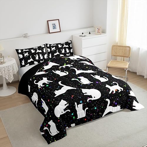 Miniatura 10 de Juego de edredón geométrico de panal de abeja tamaño matrimonial, juego de ropa de cama con sable láser rojo neón y azul, 3 piezas para niños,