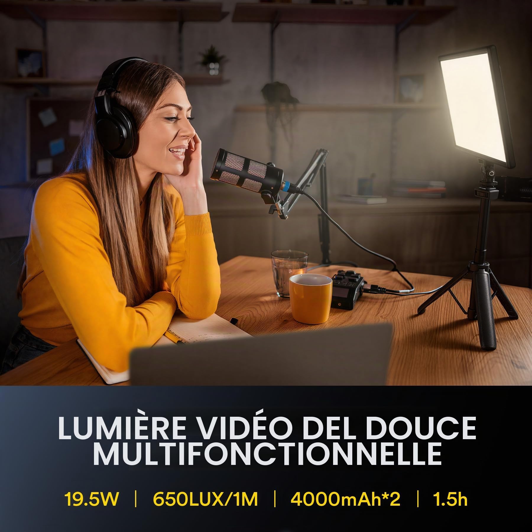RALENO Lampe LED Vidéo, Lumière Photo Dimmable 2500-6500K CRI95+ avec Écran LCD et Batterie 8000mAh,Lumière vidéo pour Photographie en Bas Angle, Visioconférence, Streaming de Jeu et Youtube