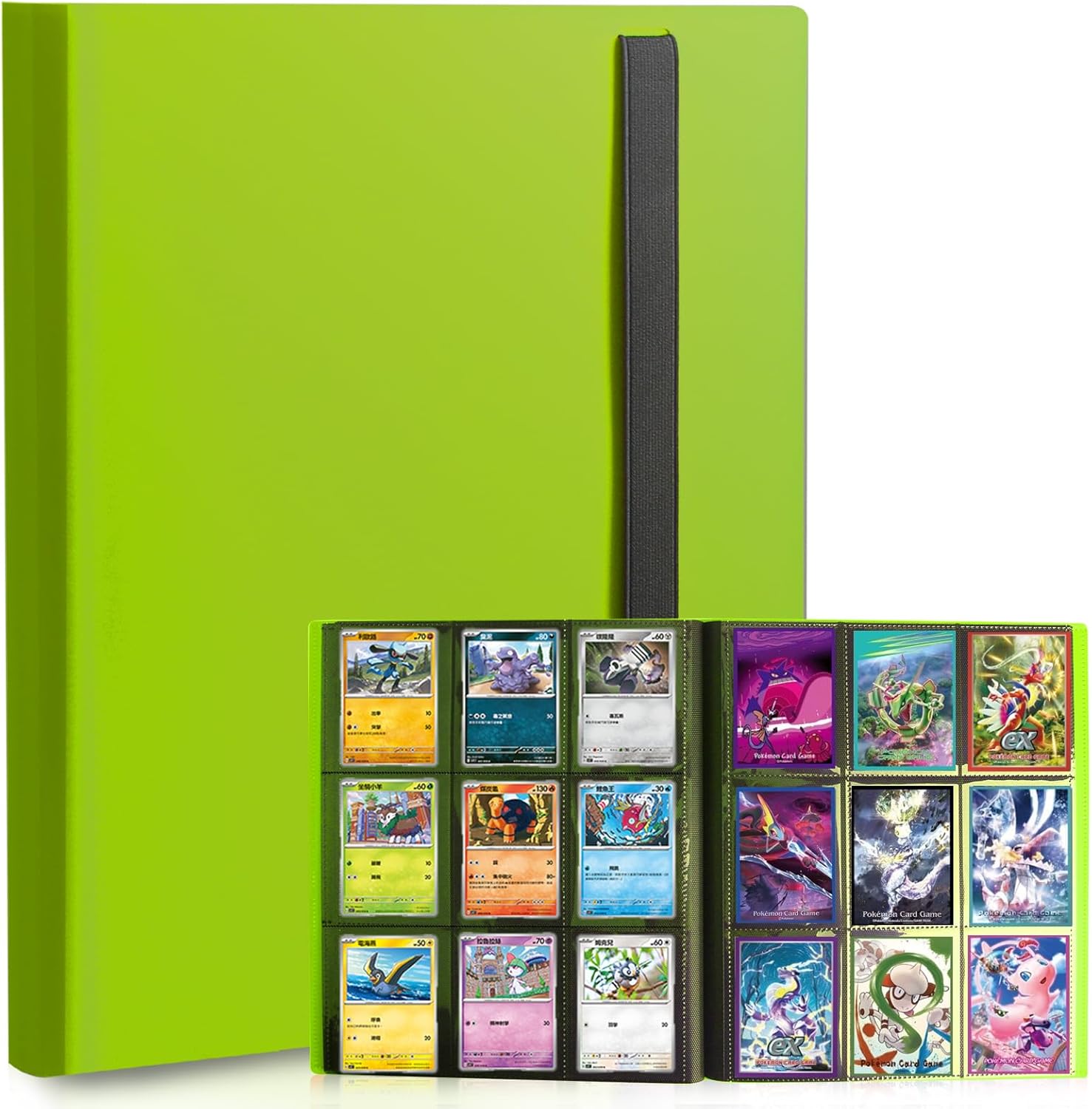 Card Binder, 9 Pocket Trading Card Album Folder,20 Pages, 360 Card Capacity Sports Card Binder, Premium Card Binders Compatible with MTG, TCG, Baseball Cards (Green Grass)