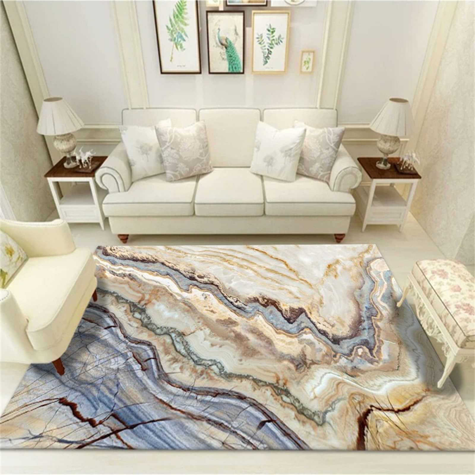 Tapis anti-acariens et respirant texture marbre gris bleu pour la maison