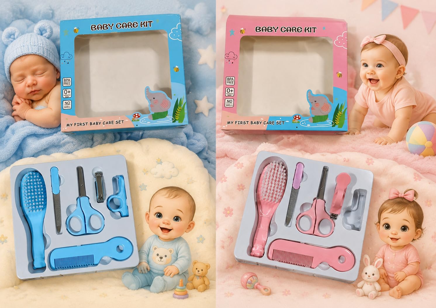 Baby Care Kit, My First Newborn Grooming Set with Safety Scissors, Nail Clipper, Filer, Hairbrush and Comb, BPA Free, 0+ Months-image-43