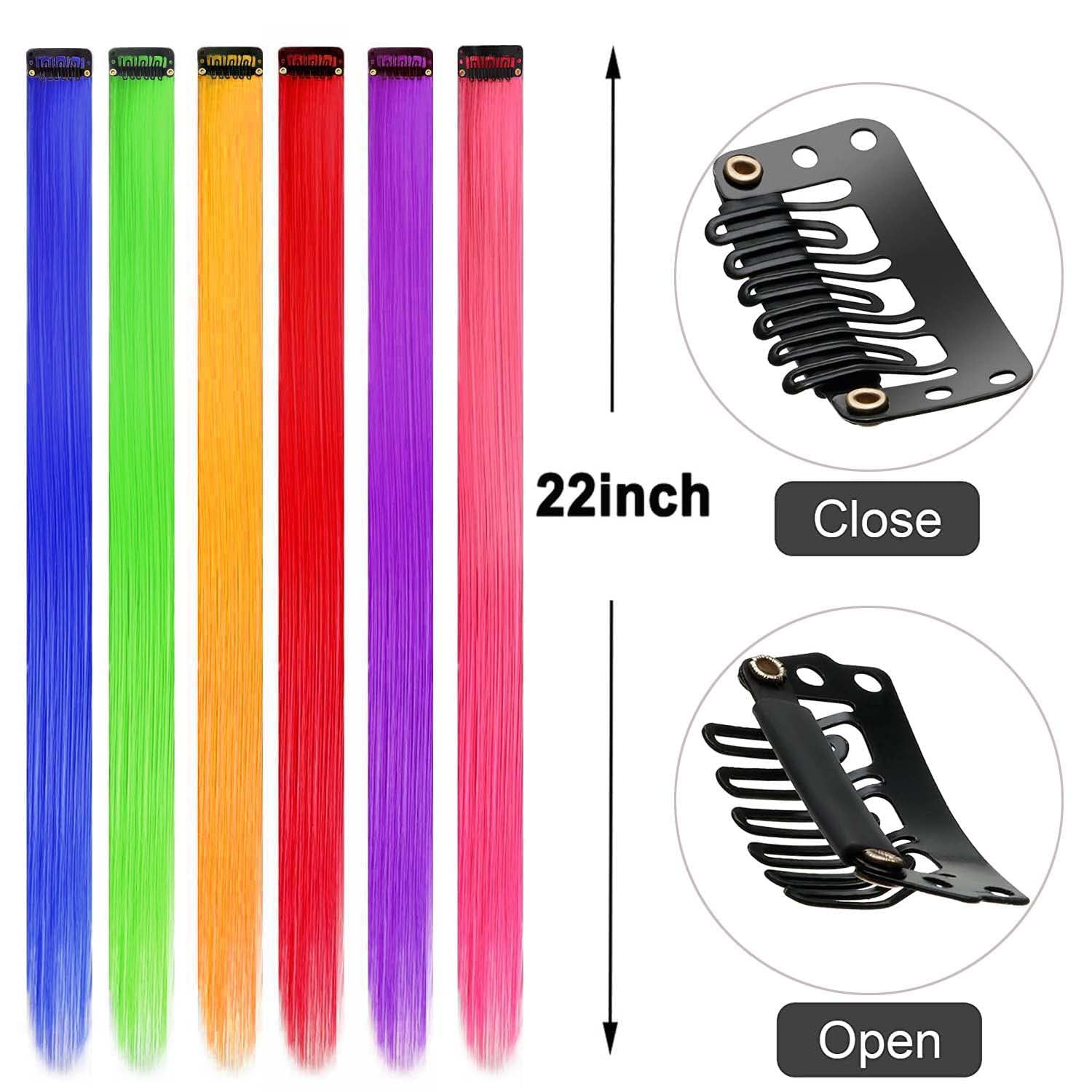 Colorful Straight Hair Extensions Clip in 21 Inch Rainbow Multi-Color Clip in Synthetic Long Hairpiece (Orange series-1) - Image 2