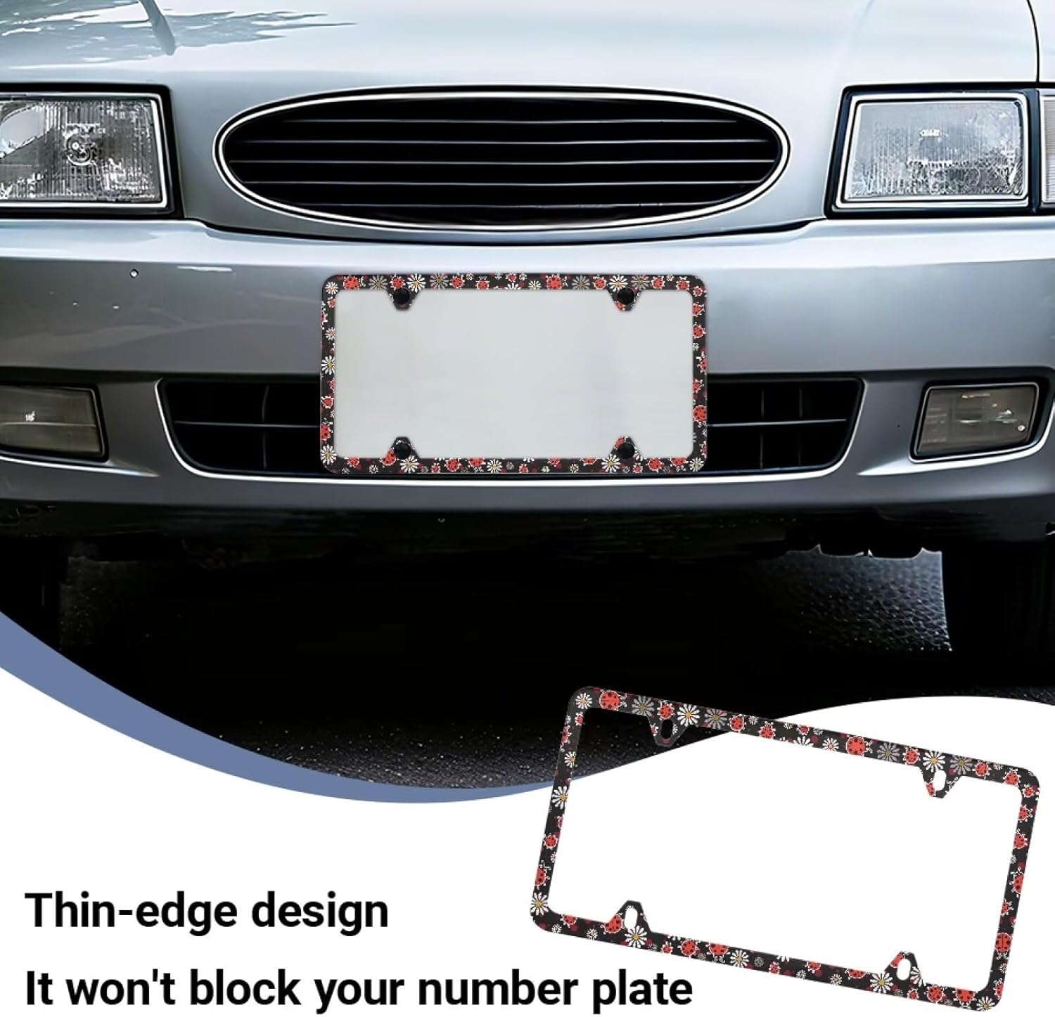 Cute Ladybug License Plate Frame Holder 2 Pack Solid Rust-Proof with Screw Caps (4 Holes) Easy Installation Car Accessories Decoration for Standard US Vehicles