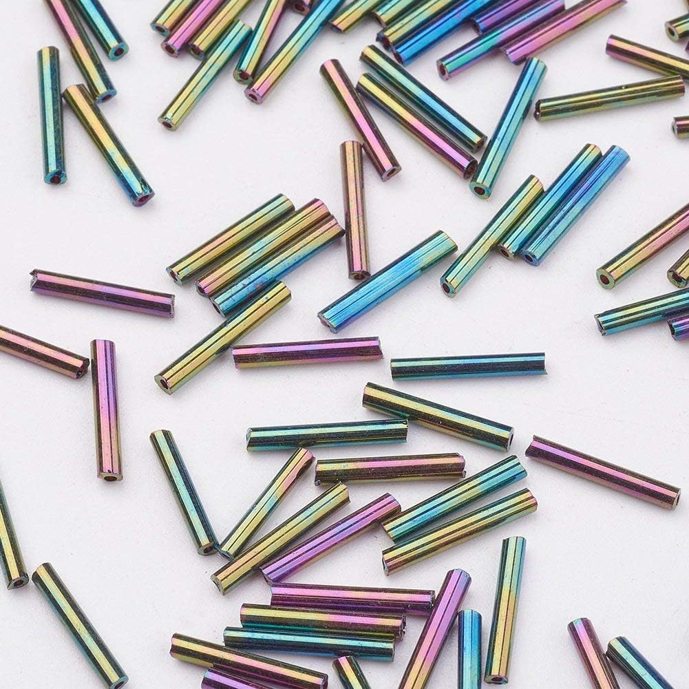 Pandahall About 5000pcs/bag Glass Bugle Beads Silver Lined Tube Loeese Beads 12x2mm, Hole: 0.5mm for Earring Jewelry Making(Colorful#3)