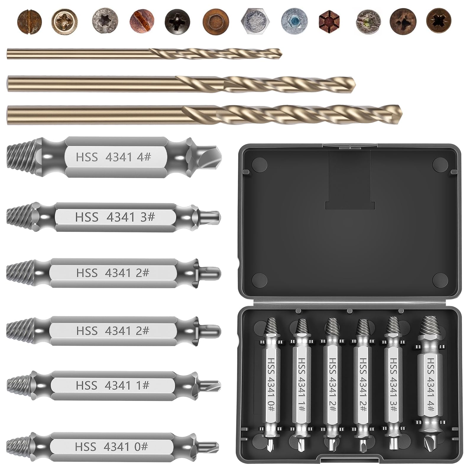 Flintronic 6 Pezzi Estrattore Viti Danneggiate,con 3 Punte Elicoidali, Estrattore Viti, in Acciaio Legato, Estrattore Viti Spanate, per Viti Danneggiate, Rotte o Strippate-Argento