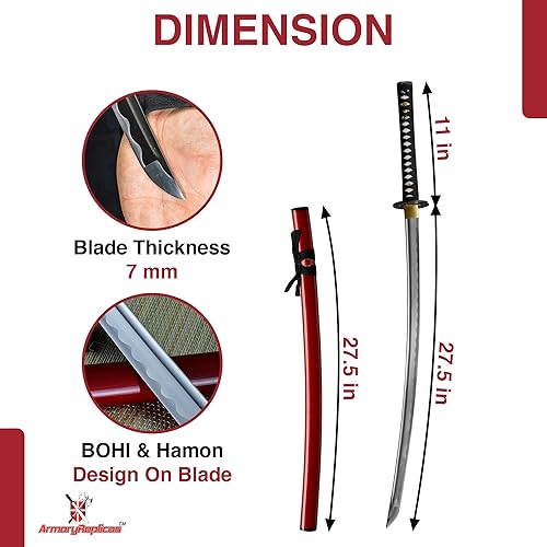 Miniatura 2 de Armory Replicas - Colección Katana Samurai Forjada a Mano Premium - Cuchillas de acero de alto carbono 1045 - Diseño de espiga completa - Estilo