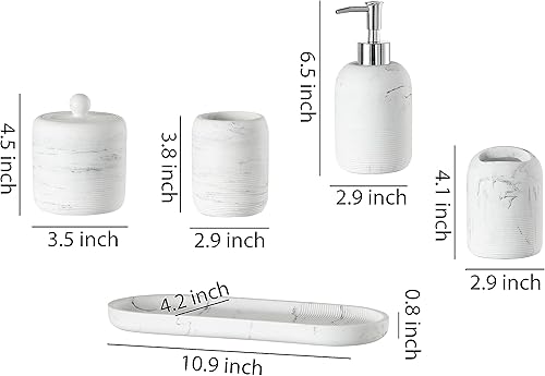 Miniatura 4 de Juego de accesorios de baño, juego completo de accesorios de baño de resina de 5 piezas con dispensador de lociónbomba de jabón, tarro de algodón,