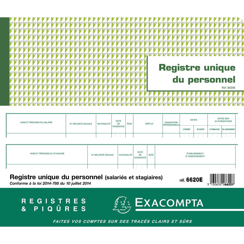 EXACOMPTA Piqure Registre Unique du Personnel 27 x 32 cm 40 Pages