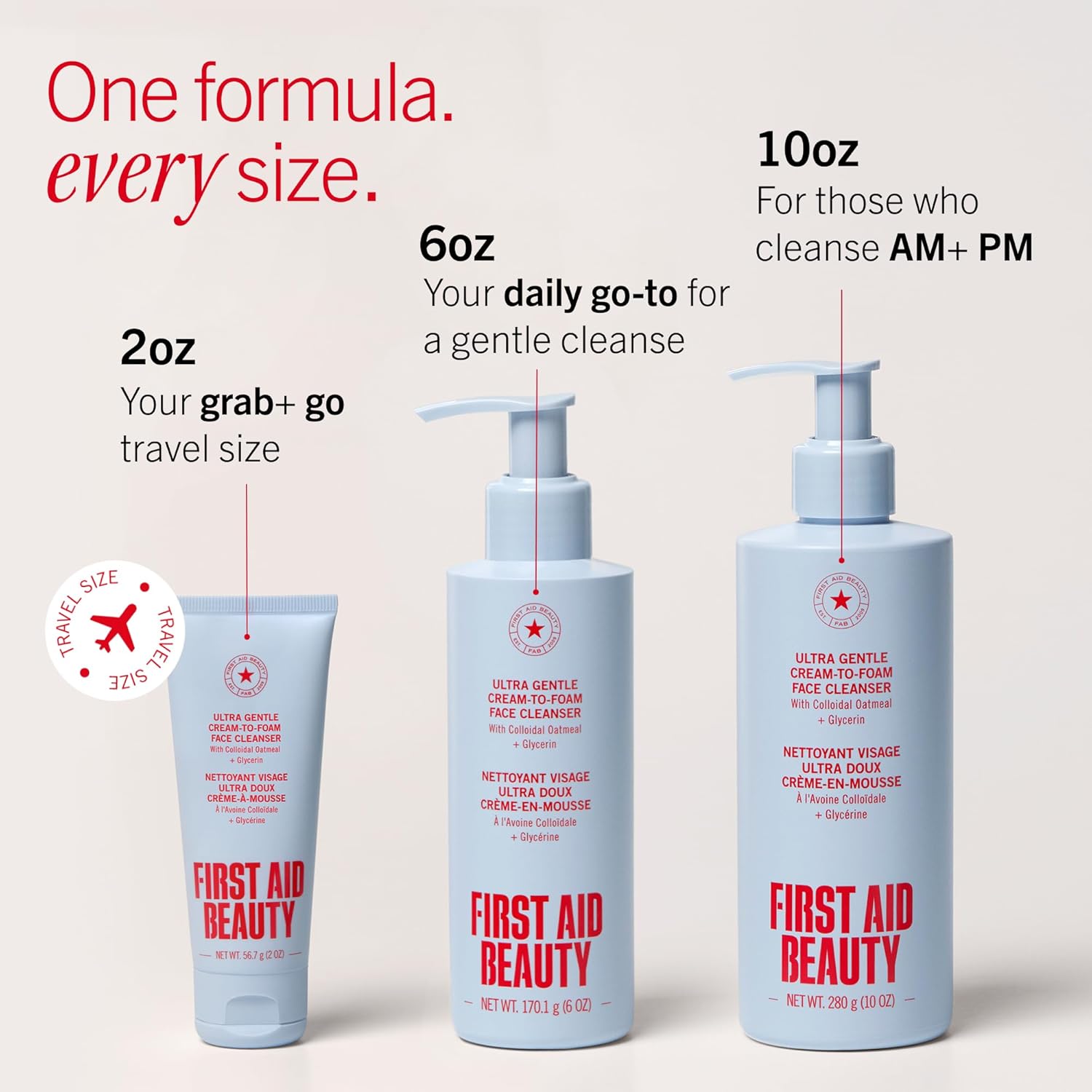 First Aid Beauty Ultra Gentle Cream-to-Foam Pure Facial Cleanser – Makeup Removing Face Cleanser - Face Wash with Colloidal Oatmeal & Glycerin, for Sensitive, Acne & Blemish-Prone Skin, 6 oz