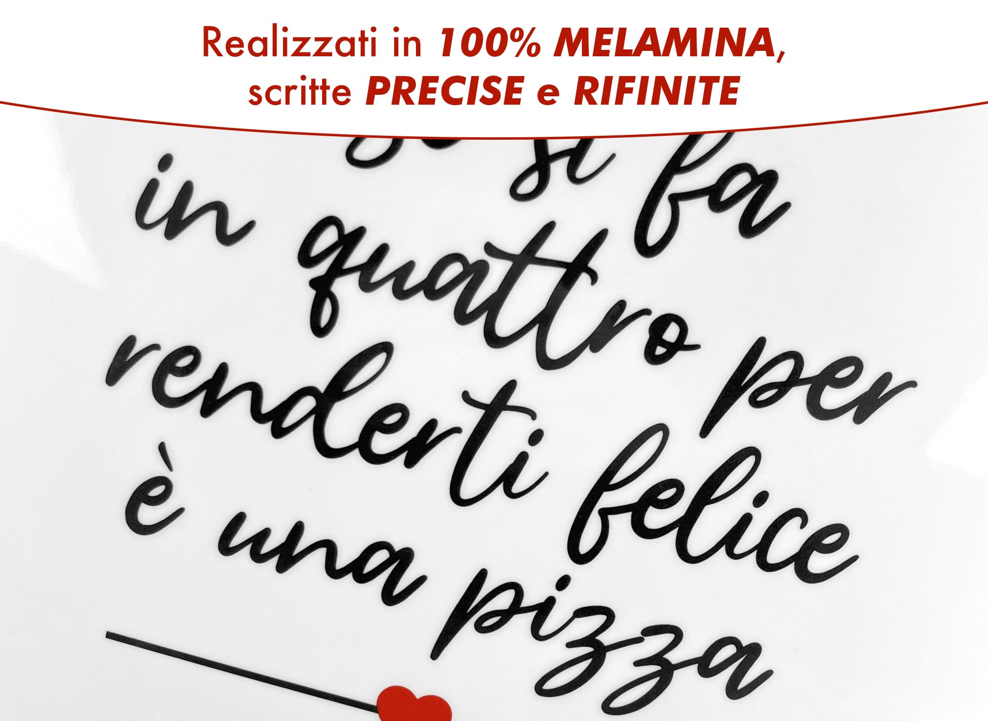 IlGruppone Set di 6 Pezzi Piatti per Pizza Grandi in Melamina Ø 33 Cm Piatto Cucina Pizze Piatti Piani XXL Decorati con Scritte Moderni Certificati Contatto Alimentare