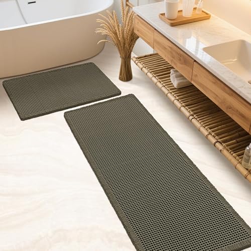 Miniatura 73 de Juego de alfombrilla de baño IM HOME 3 piezas beige, alfombrillas de baño modernas tejidas, alfombrilla de baño antideslizante absorbente,