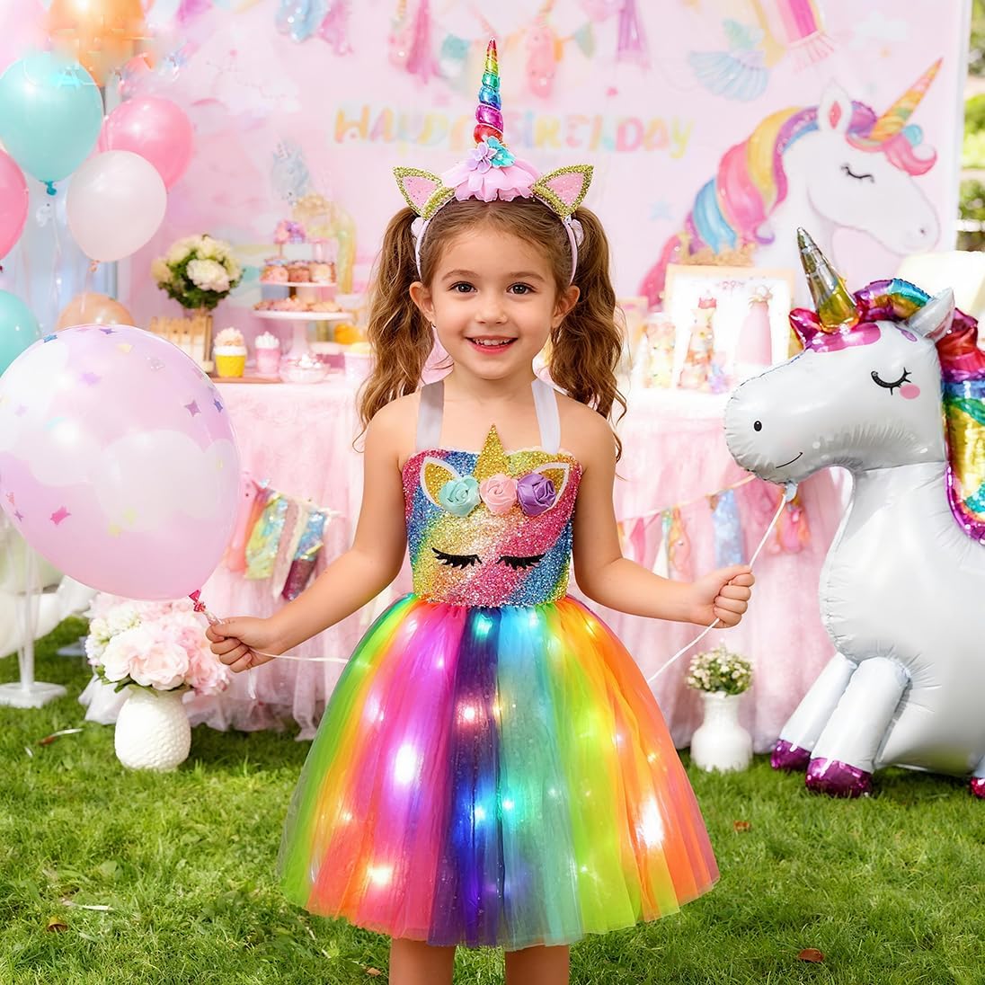 Unicorn Costume for Girls Led Light Up Unicorn Princess Tutu Outfit for Halloween Dress Up Birthday Christmas Gifts - Image 3