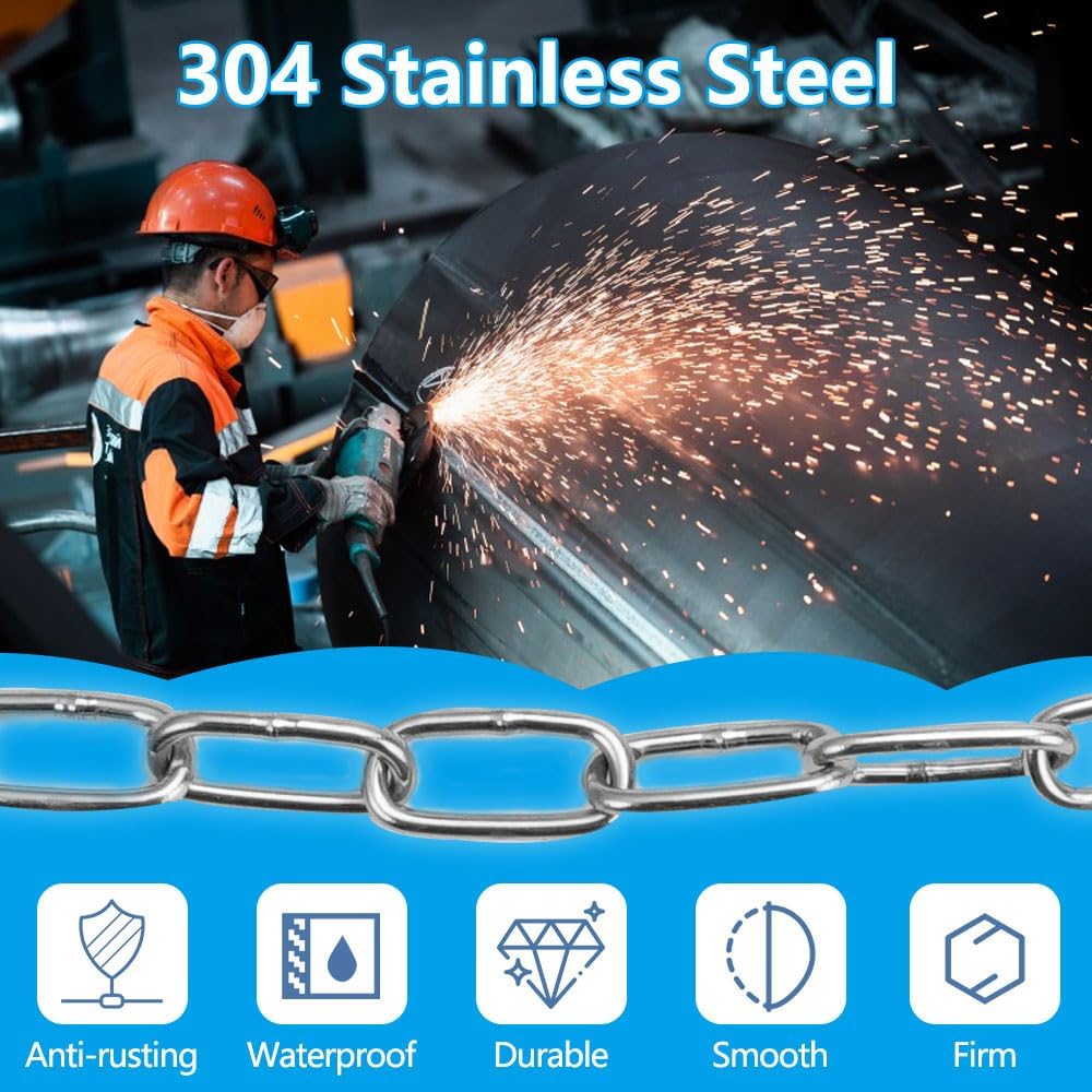Jinsion 304 Stainless Steel Chain, 1.5MM Thick Hanging Chains Link Sold by The Metre - Image 3