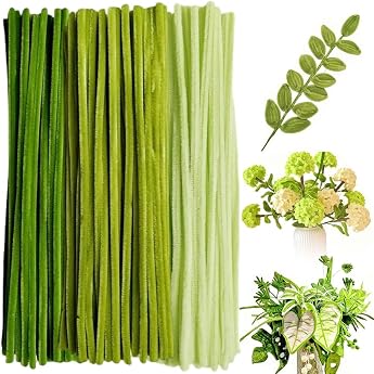 Pipe Cleaners Flower Set 300 Pieces Pipe Cleaners for Crafts - 30 cm Long Chenille Wire in 3 Colours Pastel & Candy Colour Gradient for DIY Flowers Decoration Crafts Eucalyptus Green