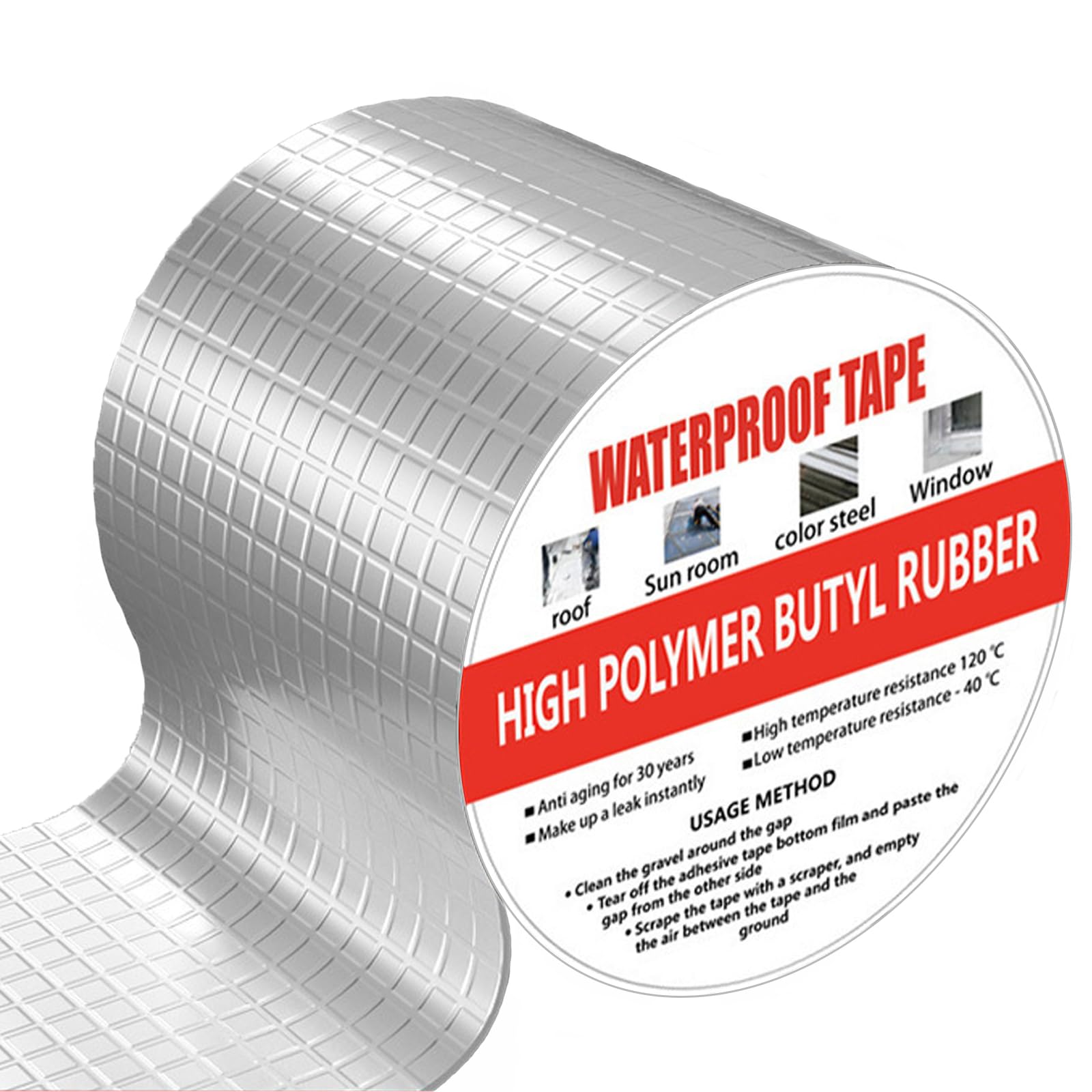 Butyl Tape - Waterproof Sealing Tape, Heavy Duty Silver Flashing Aluminum Foil Tape for Leak Patching, RV Repair, Window, Roofing, Glass & EDPM Roof Leak Patching, Boat and Pipe Sealing(10cm x 5m)