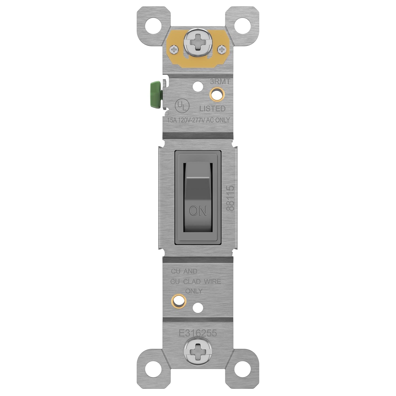 ENERLITES Toggle Light Switch, Single Pole, 15A 120-277V, Grounding Screw, Residential Grade, UL Listed, 88115-GR, Gray
