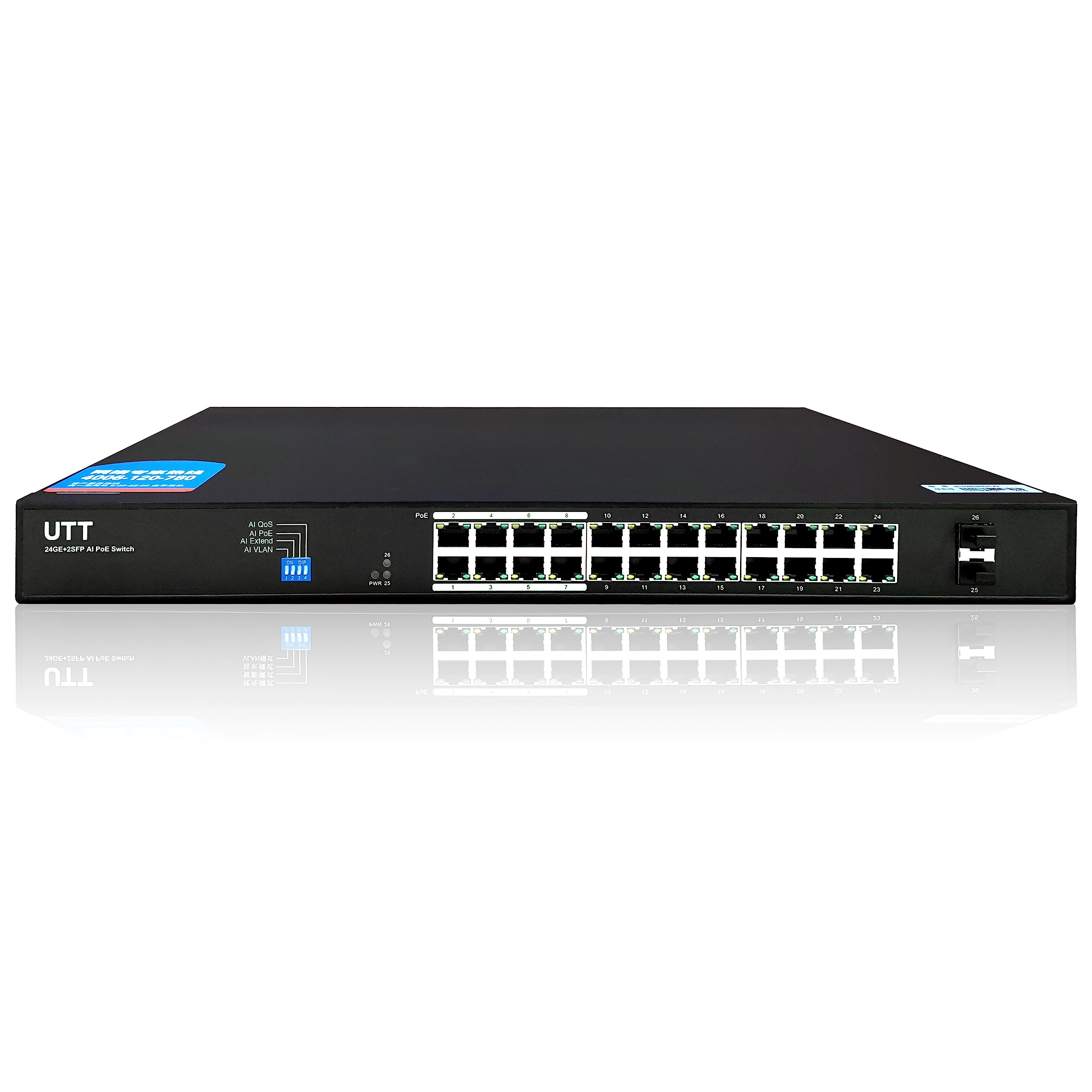 UTT S1242GP 24 Ports Gigabit PoE Switch, with 24 Gigabit PoE Port + 2 Gigabit SFP Uplinks Ports, 250W Power. 802.3af/at for IP Camera, AP, IP Phone
