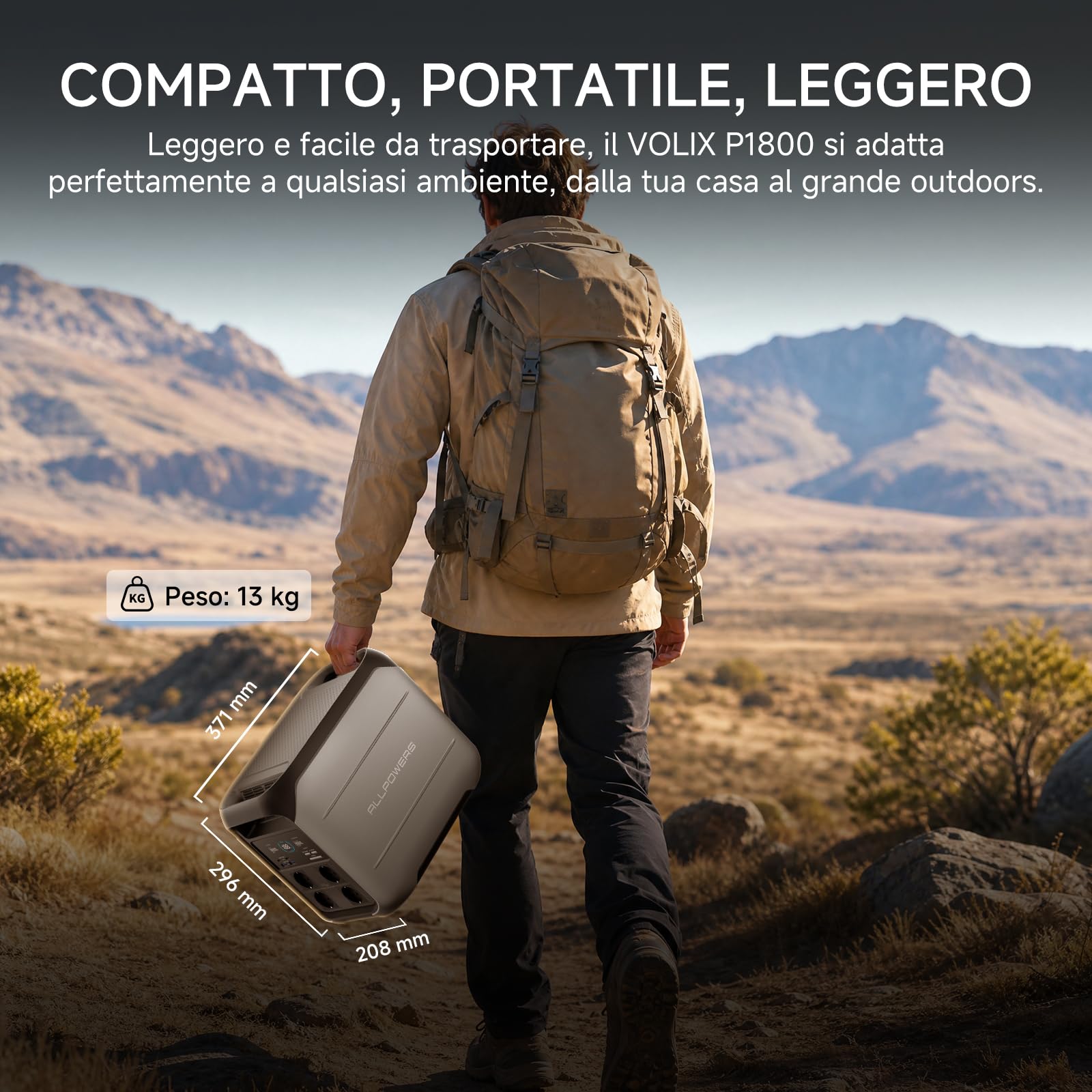 ALLPOWERS VOLIX P1800 Centrale Elettrica Portatile, LFP Batteria da 1024Wh | 4 Uscite CA 1800W (3600W Picco), 140W USB-C Stazione di Energia Portatile Alimentazione per campeggio Interruzioni Backup UPS
