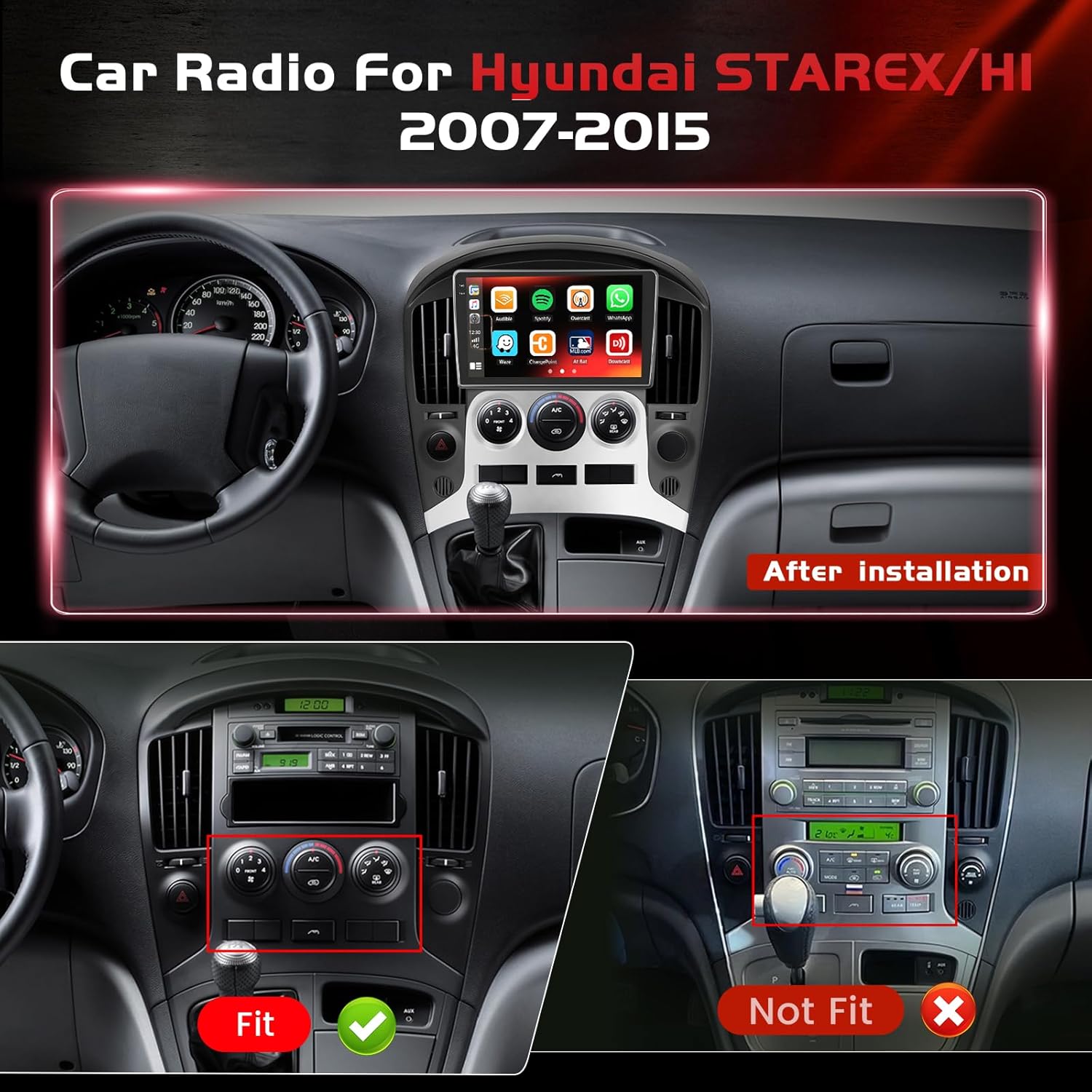 4+64GB Android 15 Car Radio for Hyundai STAREX/H1 2007-2015 Wireless Carplay Android Auto, Realdio 9" in-Cell Touch Screen with WiFi Bluetooth GPS FM/RDS EQ + Backup Camera MIC