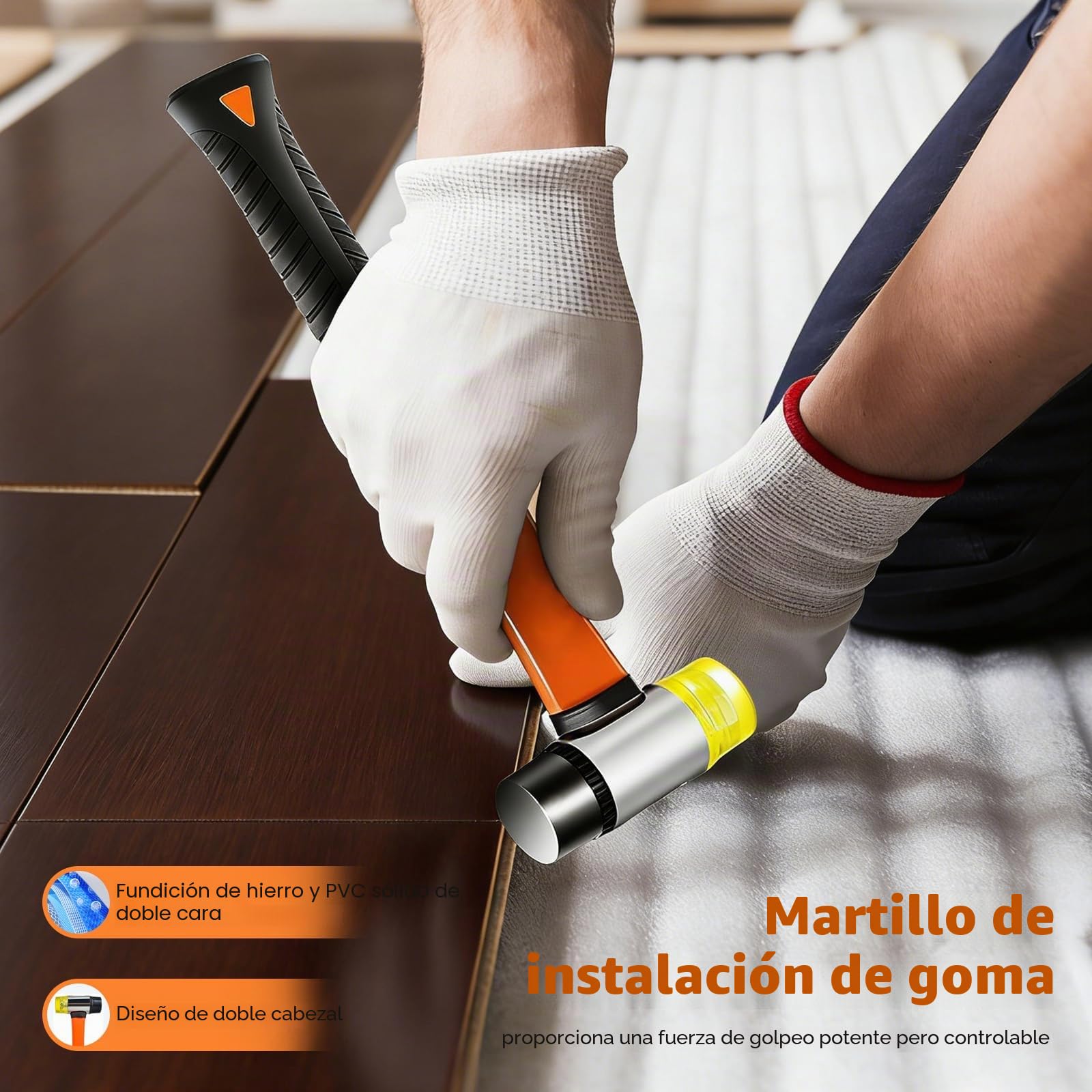 Kit de instalación de suelos de madera, 65 herramientas de suelo laminado con espaciadores, mazo de goma, bloque de golpeo, barra de tracción, cinta métrica de contorno, kit de suelo laminado