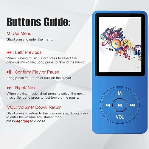 Miniatura 3 de Reproductor MP3 de 128 GB con Bluetooth 5.2, reproductor de música azul portátil para niños con altavoz HD integrado, radio FM, grabadora de voz,