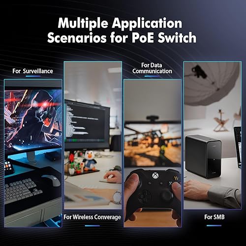 Miniatura 8 de YuLinca Conmutador PoE Gigabit de 6 Puertos, 4 Gigabit PoE+, 1 Gigaibt Uplink, 1 Gigabit SFP, IEEE802.3afat, Max 65W, VLAN y PoE Extend 820.2 ft,