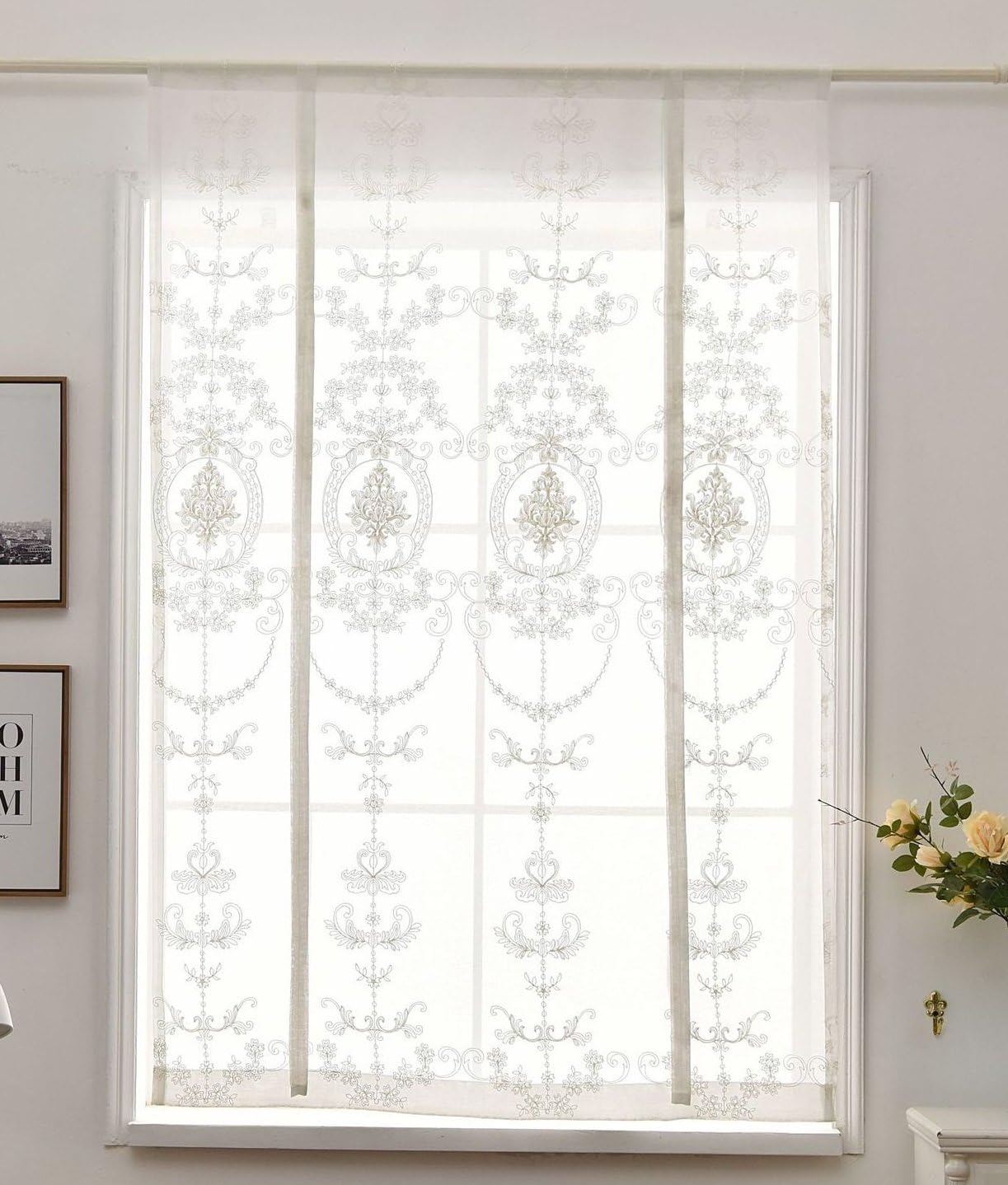 Azerlee Tie Up Curtain Sheer Balloon Shade Kitchen Window Treatment Valance Embroidered Lace Rod Pocket Panel,42 x 63 Inch