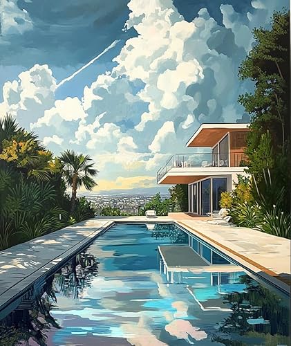 ANSIWEIGO Kit per pittura fai da te con numeri, per adulti, pittura su tela acrilica e acquerello, set con pennelli, vernici, senza cornice, 40,6 x 50,8 cm, decorazione per la casa, regalo per piscina