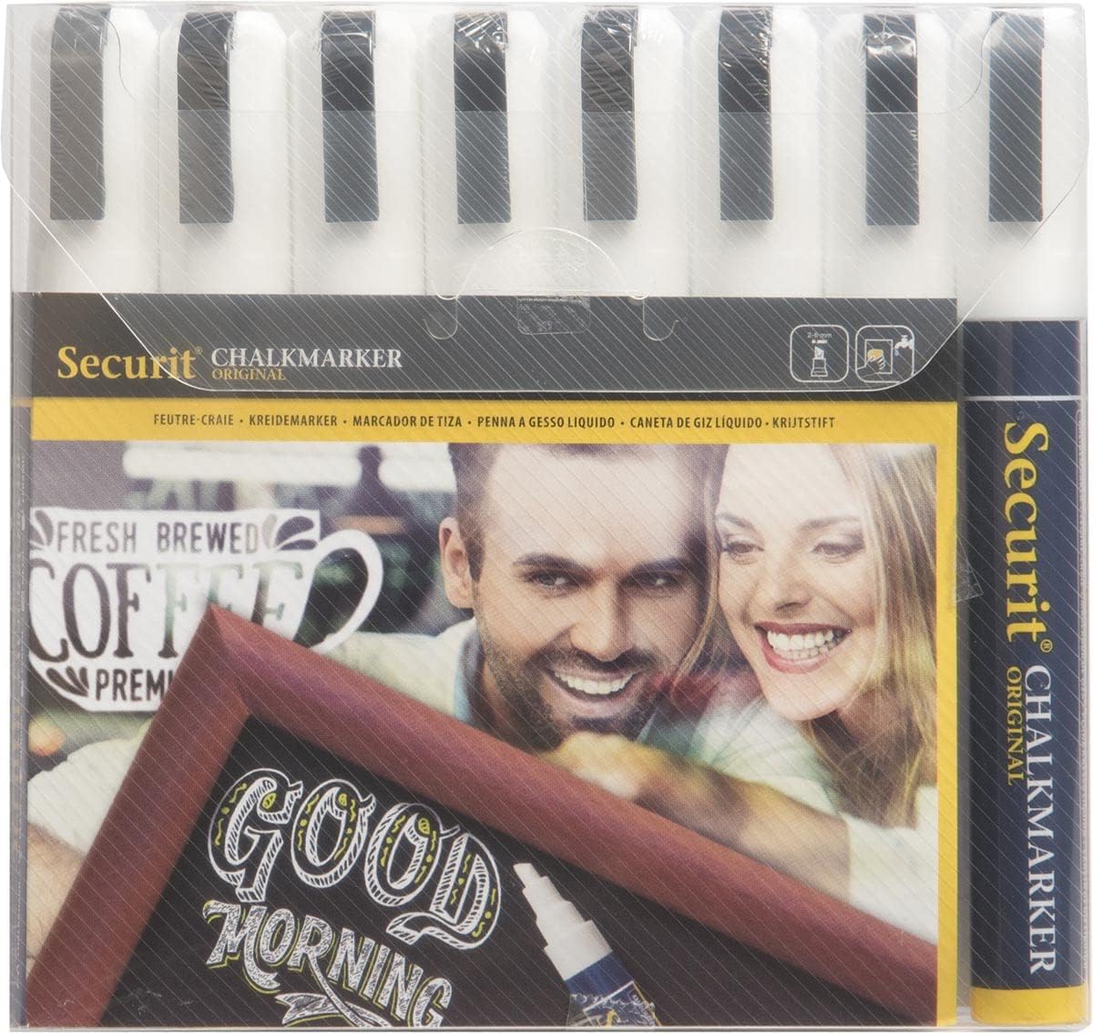 Securit SMA510-V8-WT Pieces Liquid Chalk Marker Wallet Pack, White, Medium 2-6mm Nib, 8 pc, Multi-Color