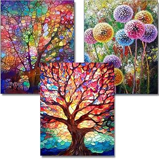 OFRKE Diamond Painting Kits for Adults, 3 Pack Colourful Tree of Life DIY 5D Diamond Art Kits for Adults Beginners Full Round Drill Diamond Crystal Craft Kits for Home Wall Art Decor Gifts 12x16 inch