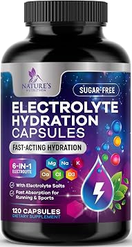 Electrolyte Salt Capsules - Keto Friendly Rehydration Recovery Supplement - Hydration with No Sugar and 6 Replacement Electrolytes Magnesium, Sodium, Potassium, and More - USA Bottled - 120 Capsules