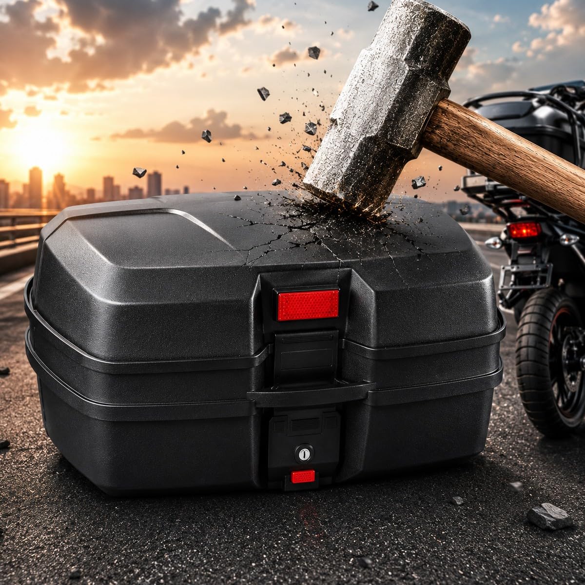 Baannaww Motorcycle Rear Box 45L Top Case 56.5x41.5x31cm, Large Motorcycle Tail Box With Mounting Plate, Fixing Kit, Rear Reflector, Lock And Storage Space For Helmet And Riding Accessories