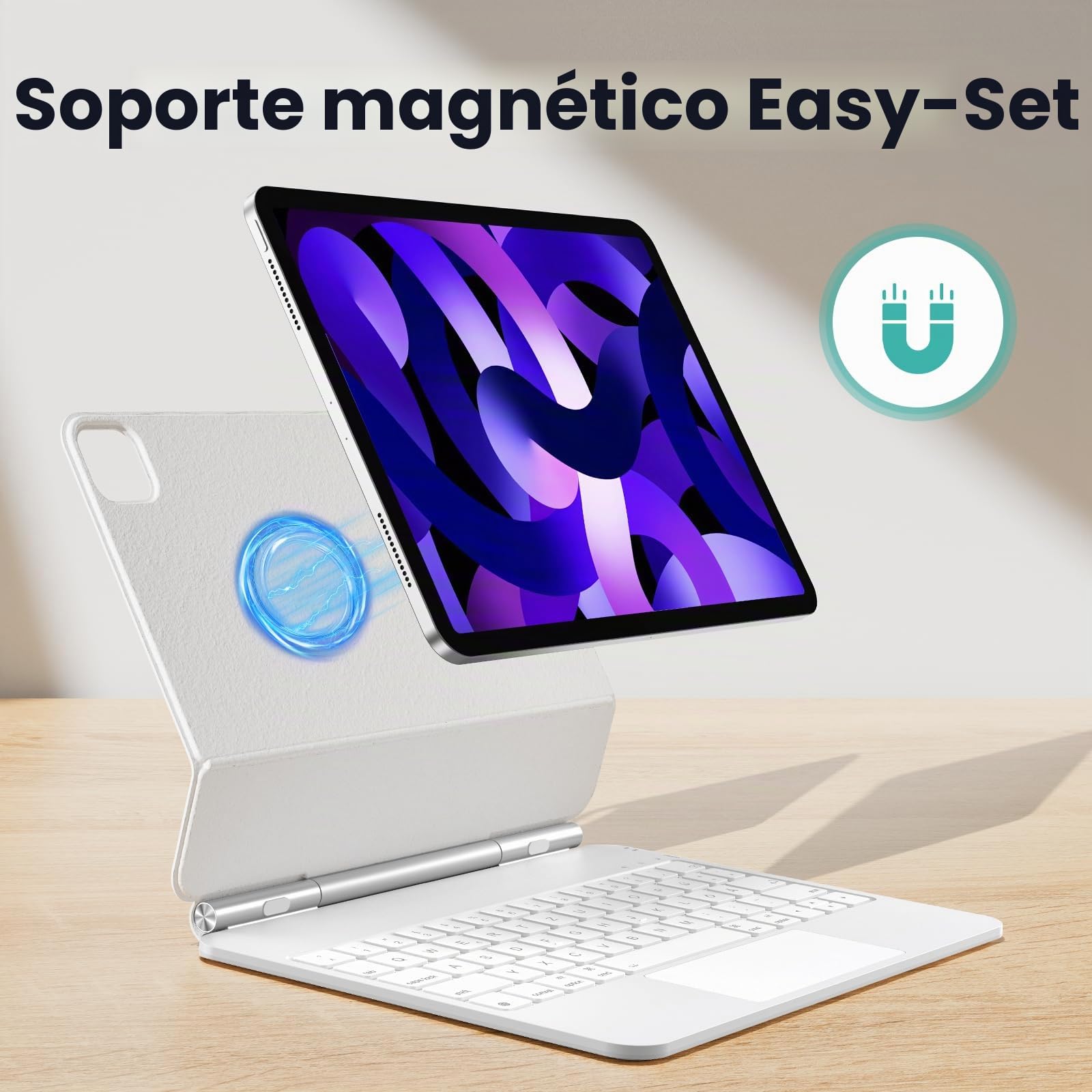 TECURS Teclado para iPad Air de 11 pulgadas (M3/M2, 2025/2024), iPad Air 5/4 (2022/2020) Funda con teclado, Magic Keyboard para iPad Pro 11(4ª/3ª/2ª/1ª generación) con trackpad, QWERTZ, blanco