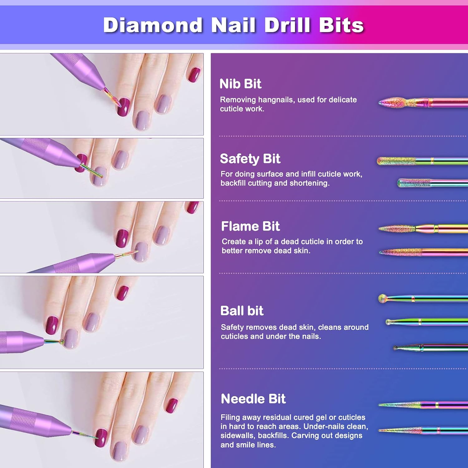 30 Pcs Nail Drill Bits Set - 3/32 Inch Tungsten Carbide Ceramic Nail Drill Bits Acrylic Gel Nail Bit Diamond Cuticle Electric Nail File Cuticle Remover Bits Home Salon Manicure Pedicure Tools : Beauty & Personal Care