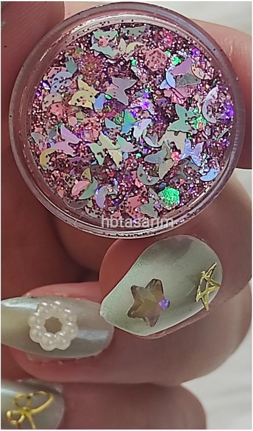 Glitter Jel Far Simli Kiraz Çiçeği Kelebek Pink02, serashinegozfarı76