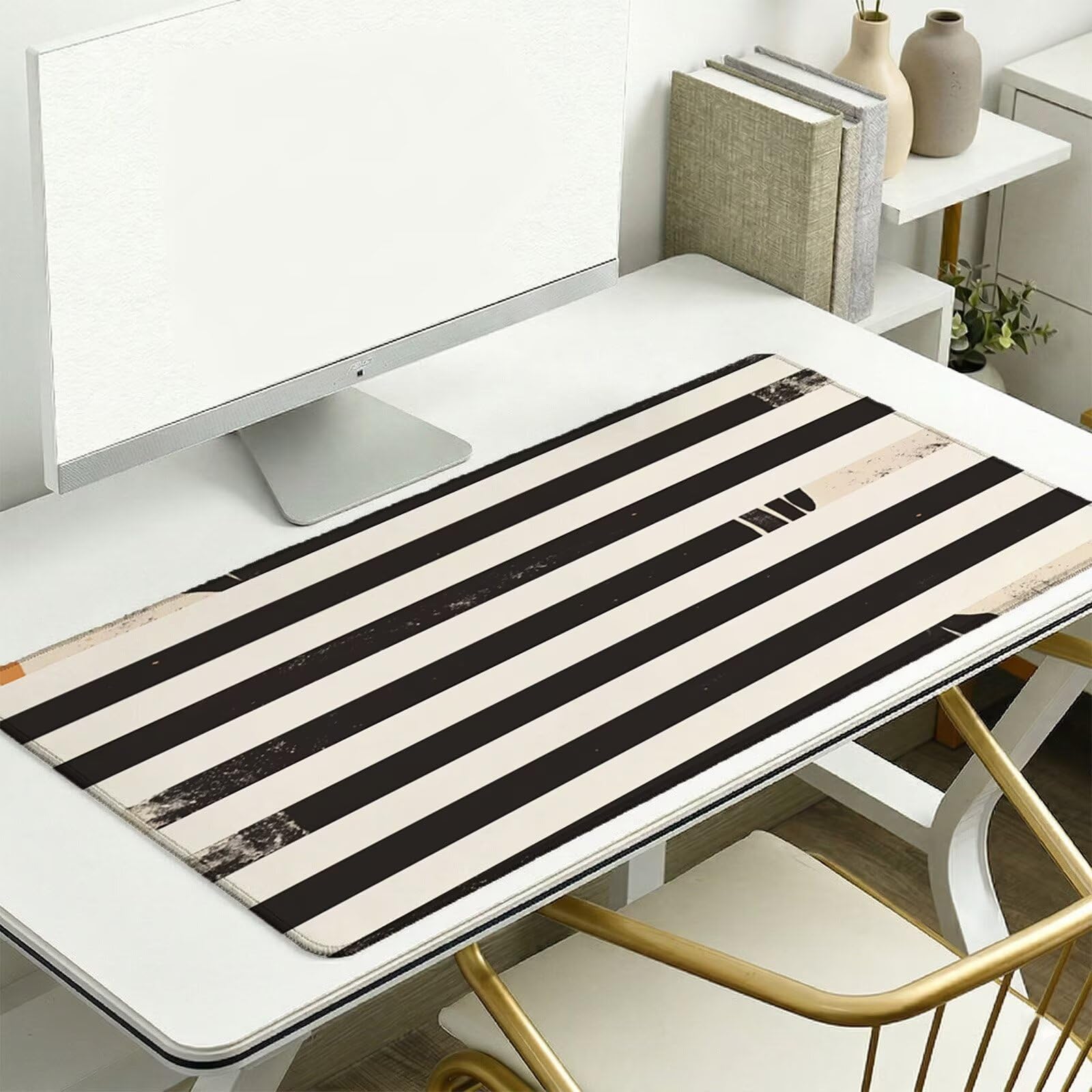 Alfombrilla Ratón XXL 1200 x 600 x 3 mm, Alfombrilla Escritorio, Crema Grande Protector de Mesa con Base de Goma Antideslizante y Bordes Cosidos, Impermeable, para Oficina, PC, Gaming (Raya) L-x5832