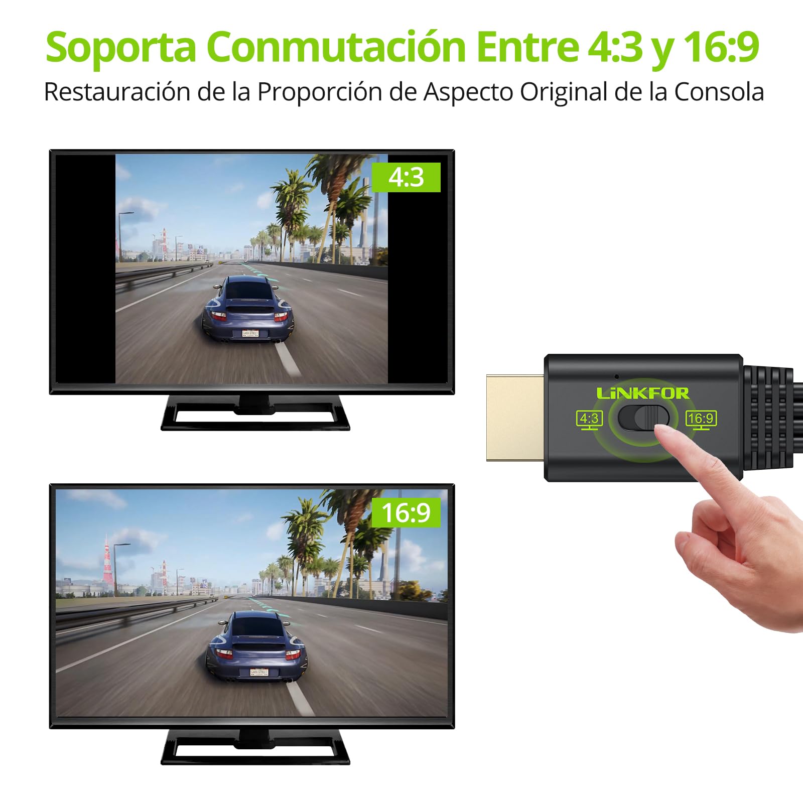 LiNKFOR Convertidor PS2 a HDMI 1080P 60hz,Adaptador HDMI Plug and Play con Conversión 16:9/4:3 para PS1/PS2
