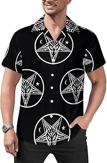 Baphomet Head Star Pattern Mens Shirts Hawaiian Short Sleeved Cuban Collar Graphic Tees Tops