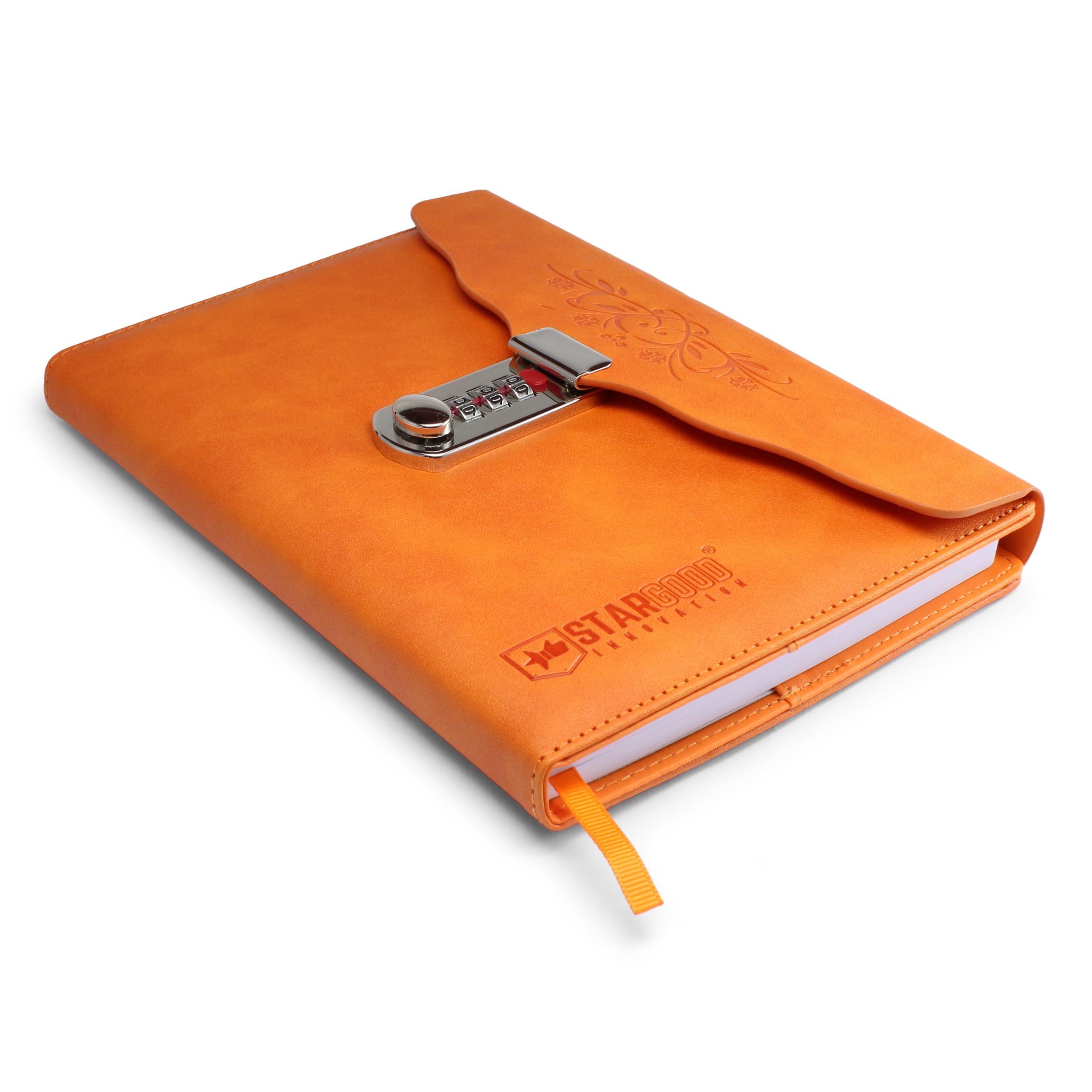 Diary with Lock Password Secret Lock Diary Soft PU Leather Cover (22x16 cm,162 Pages)(Amber Orange)