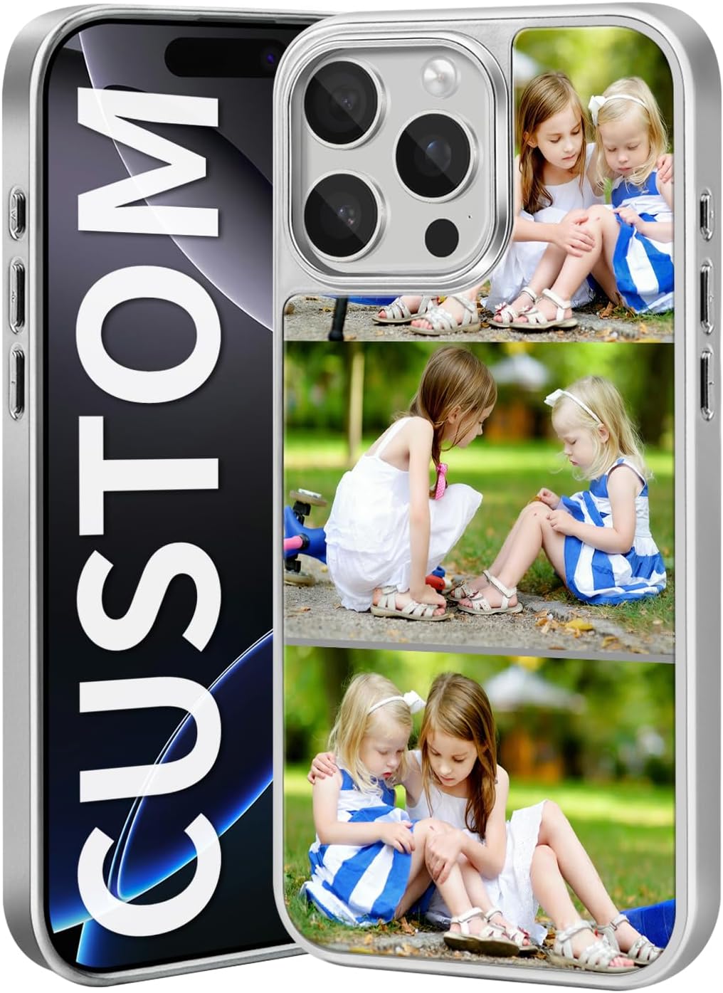 Customized Photo Case for iPhone 17 16 15 14 13 12 Pro Max Plus Design Your Own Personalized Picture Case DIY Silver Custom Phone Case Inside Printing Technology, Festival Gift for Family Friends